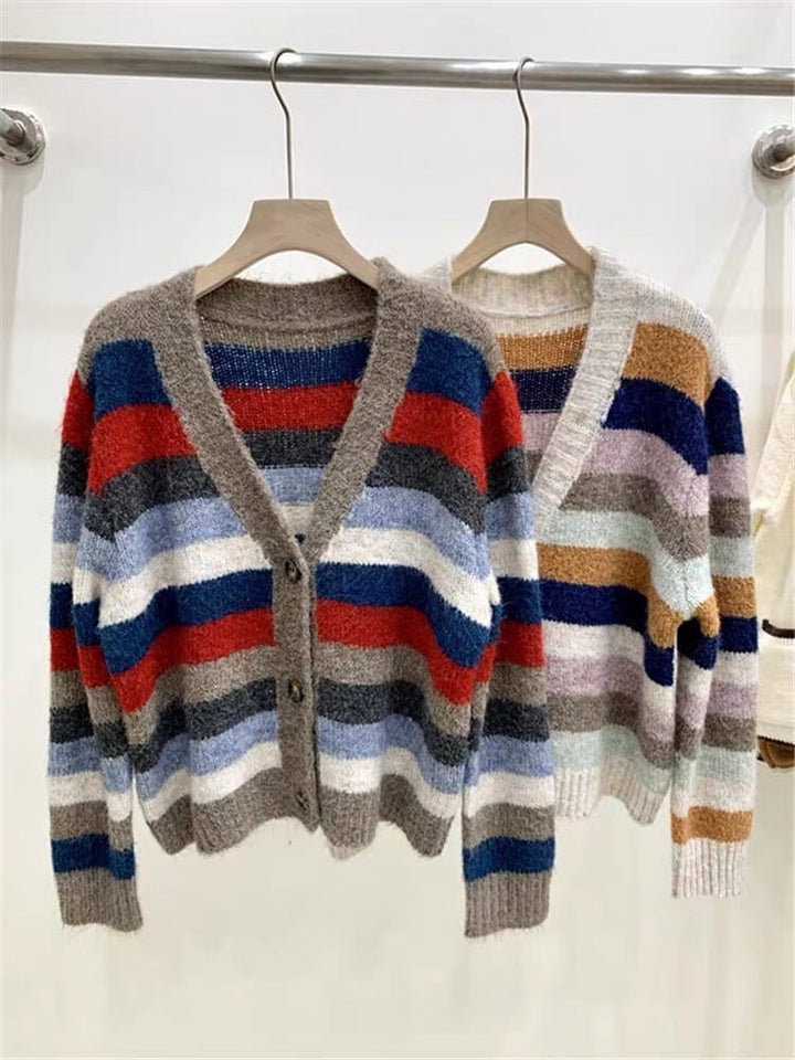 【outer】ボーダー柄Vネックニットカーデ　M17983