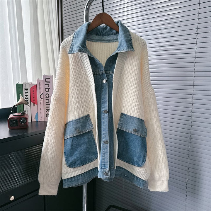 【outer】デニム切り替えニットカーデ　M17962