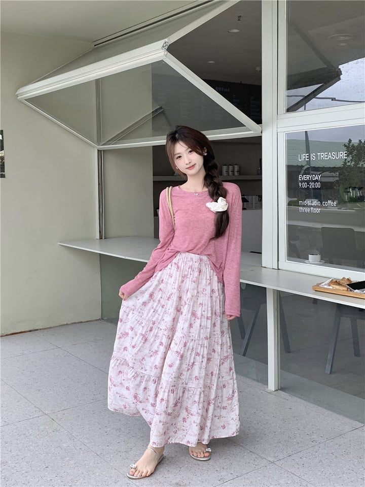 【set】長袖Tシャツ×花柄スカートセット　M23900