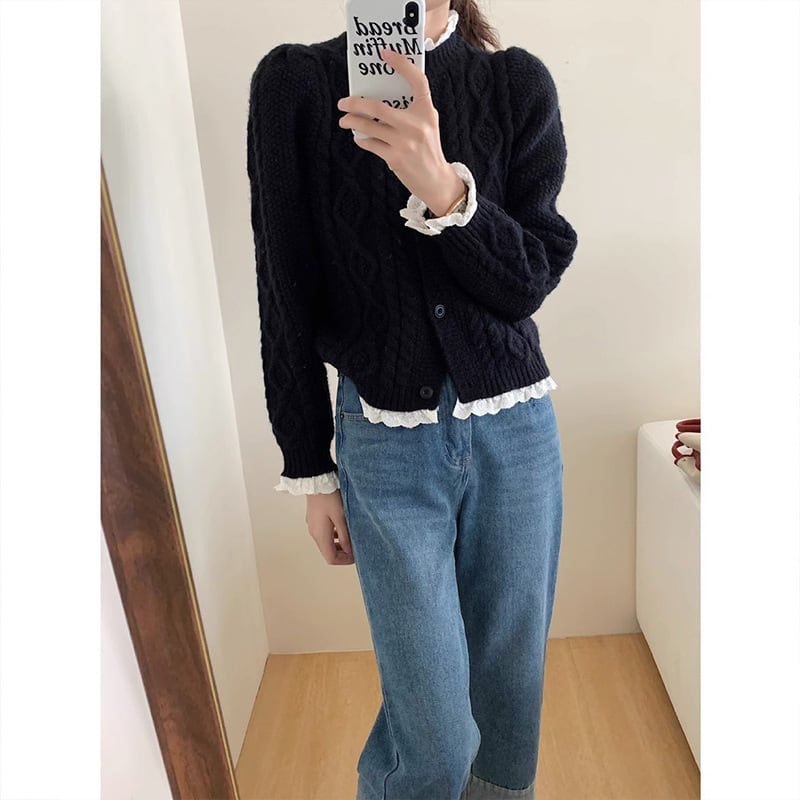 【outer】レース切り替えニットカーデ　M18149
