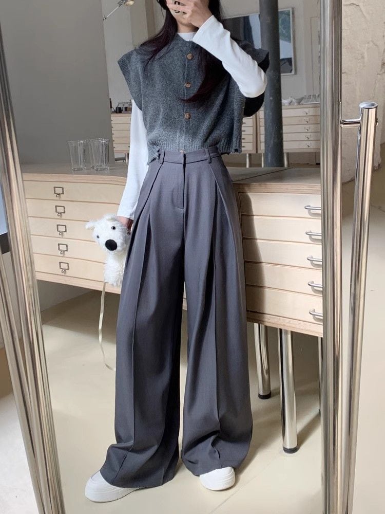 【bottoms】ハイウエストワイドパンツ　M29786
