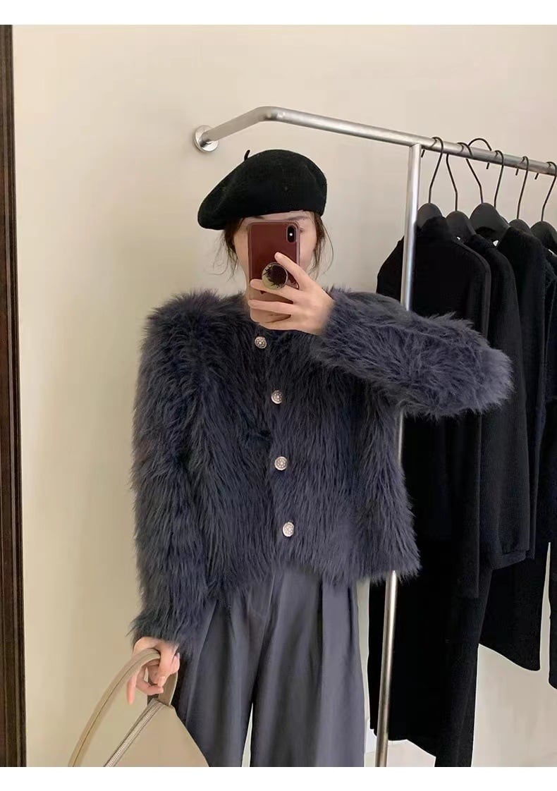 【outer】フェザークルーネックニットカーデ　M18083