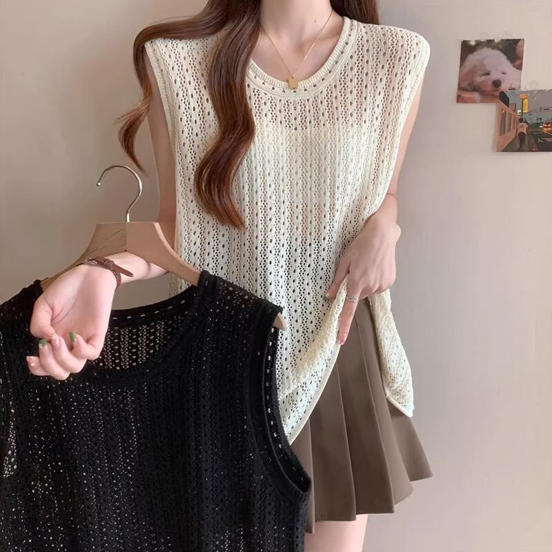 【tops】透かしニットベスト Q8307