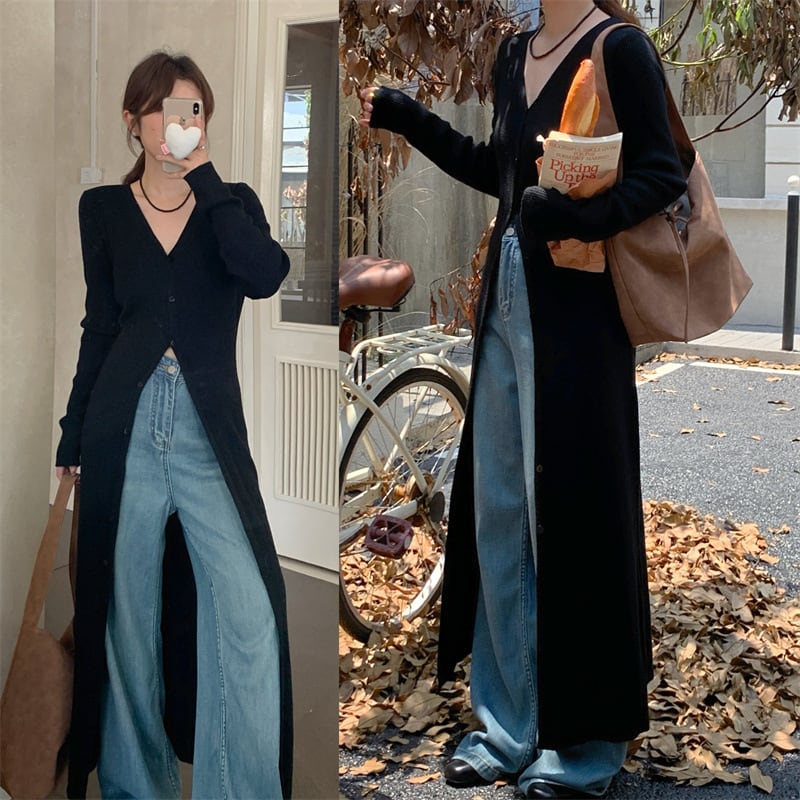 【outer】ロング丈スリットニットカーデ　M26801