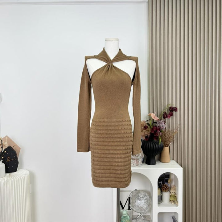【dress】クロスネックニットワンピース Q7586