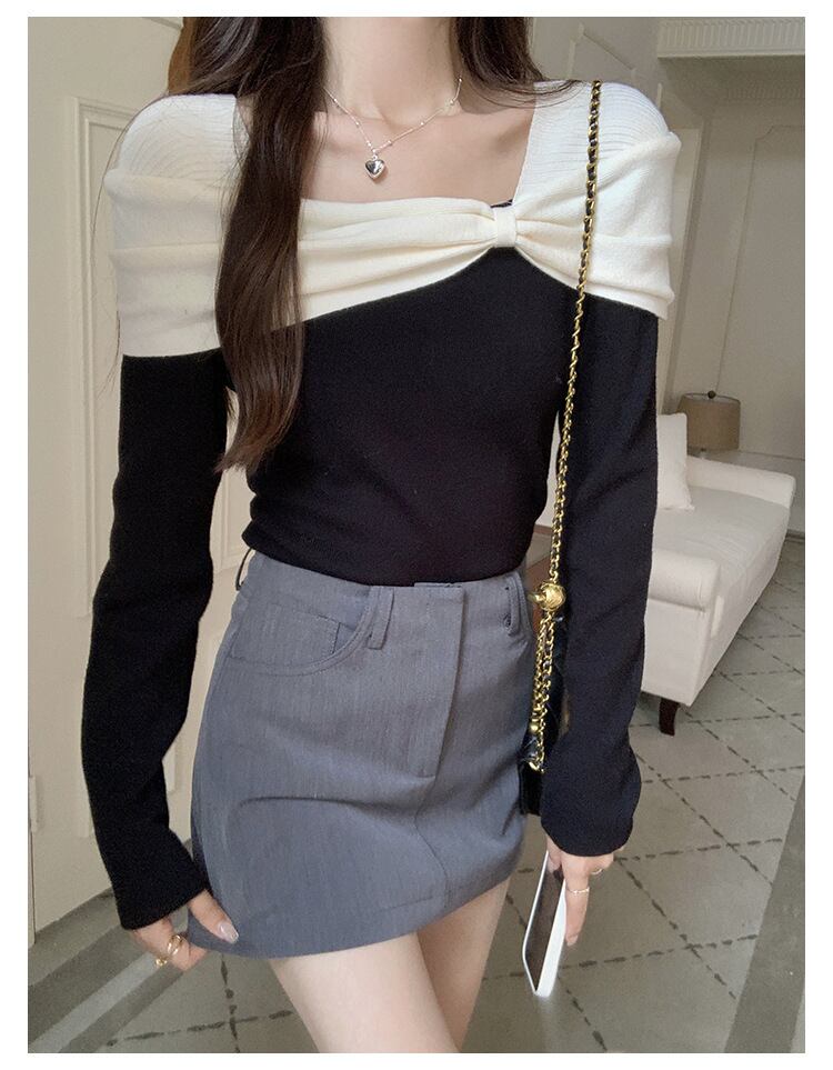 【tops】配色ニットトップス　M27702