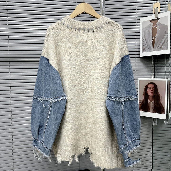 【tops】デニム切り替えニットセーター　M29323