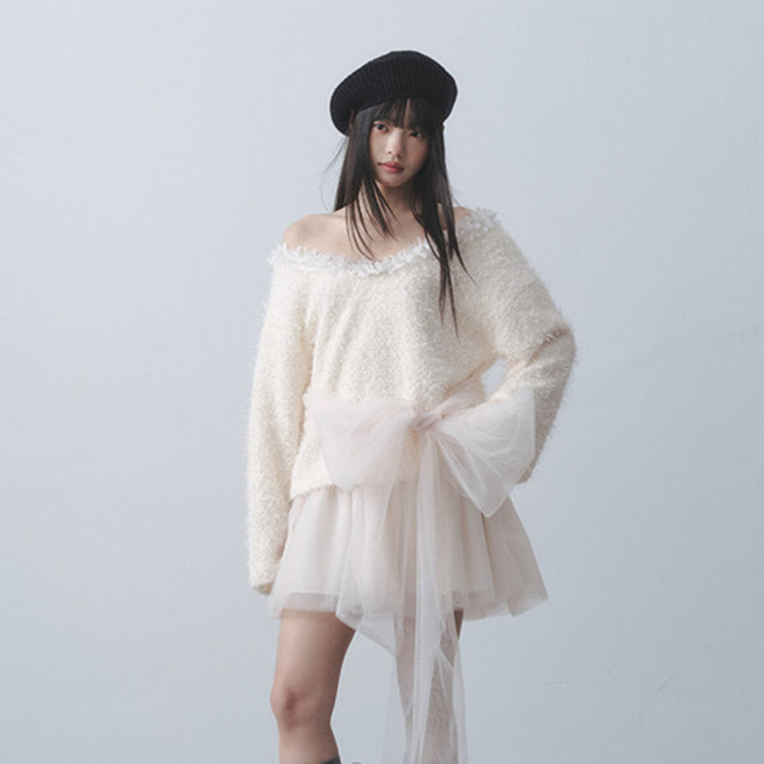 【dress】リボンチュールドッキングミニワンピース　N3522