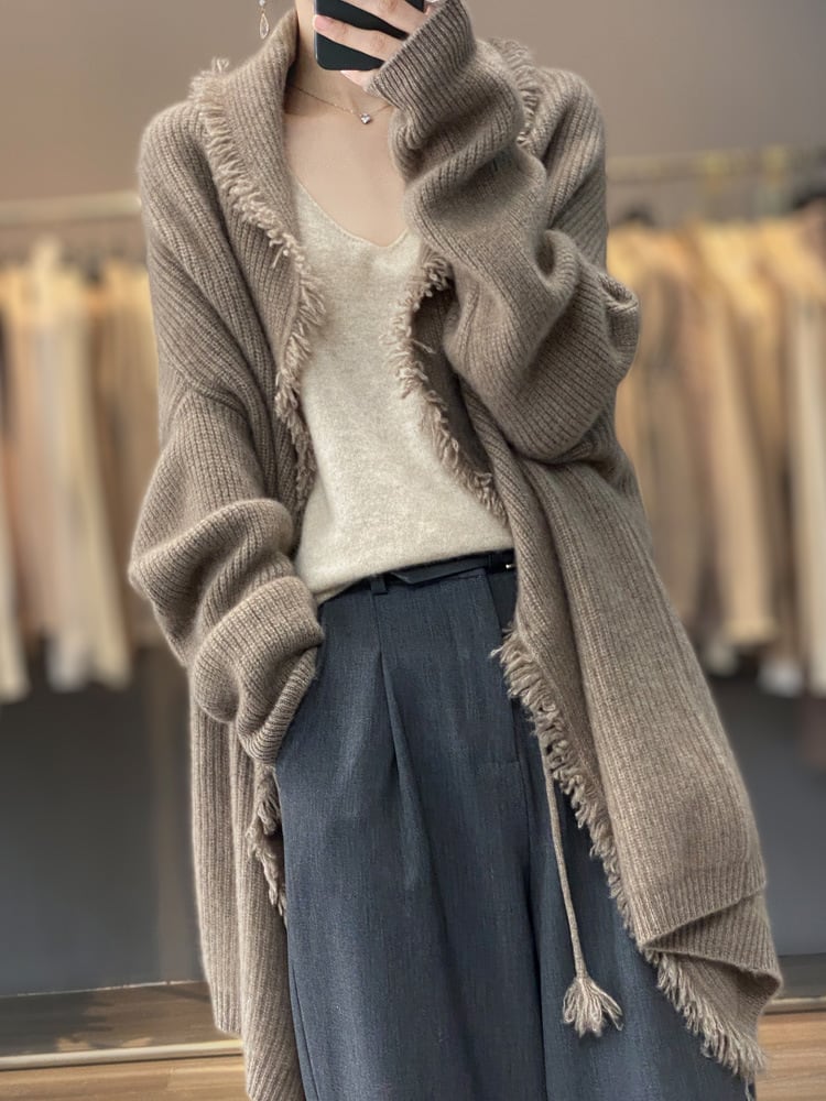 【outer】フリンジ無地ニットカーディガン　 M17802