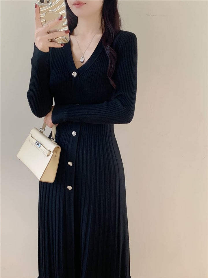 【dress】Vネックニットワンピース　M26694