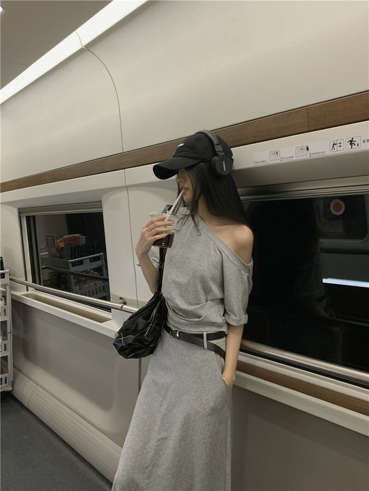 【set】オフショルダートップス×スカートセット　M24840