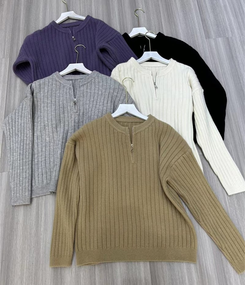 【tops】ファスナークルーネックニットセーター　M17816