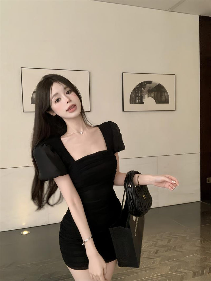 【dress】人気アイテム ! パフスリーブワンピース着瘦せオシャレ　M16768