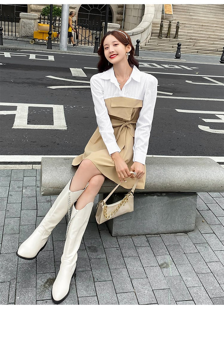 【dress】目立つ！エレガント切り替えワンピース着瘦せ　M17186