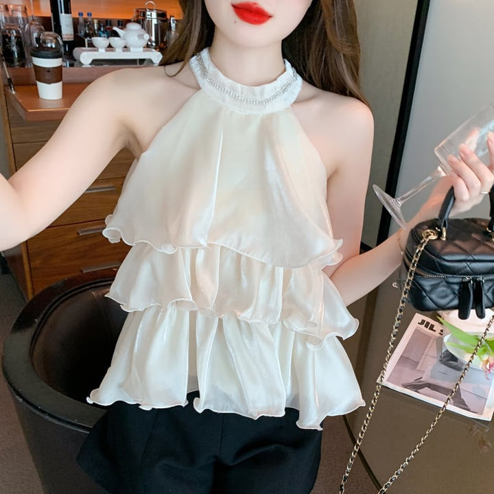 【tops】存在感 スウィートオシャレノースリーブトップス　M16751
