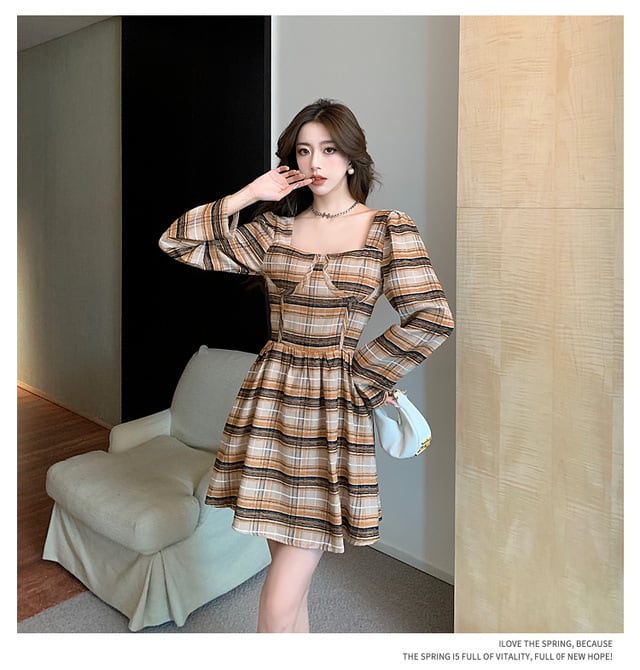 【dress】好感度UPチェック柄デートワンピースオシャレ　M17408