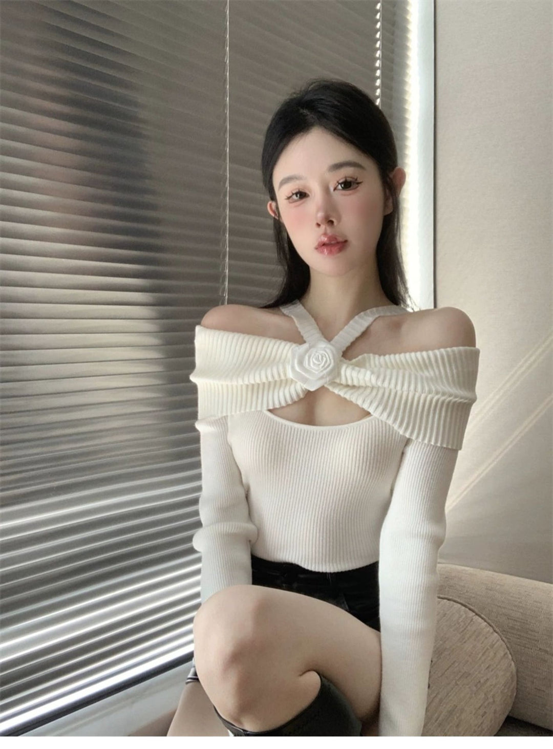 【tops】オフショルダーニットトップス　M26734