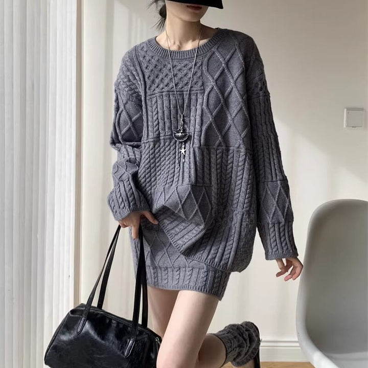 【set】ロングニットトップス×ストレートスカート×レッグウォーマー3点セット Q7720