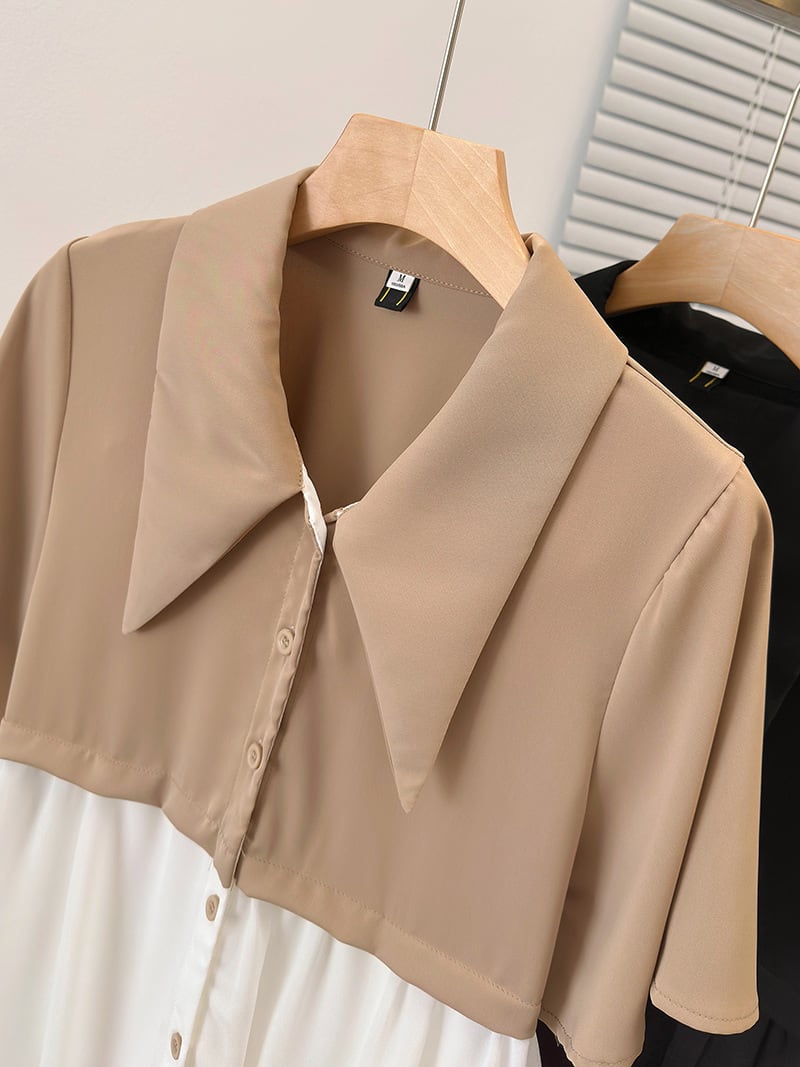 【dress】韓国系超人気切り替えシャツワンピースゆったり　M16780