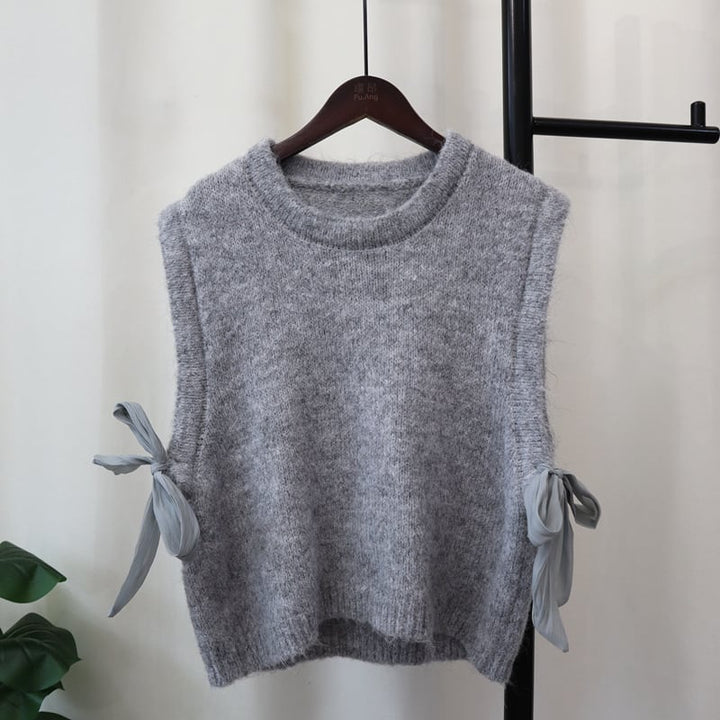 【tops】リボン付きニットベスト　M26019