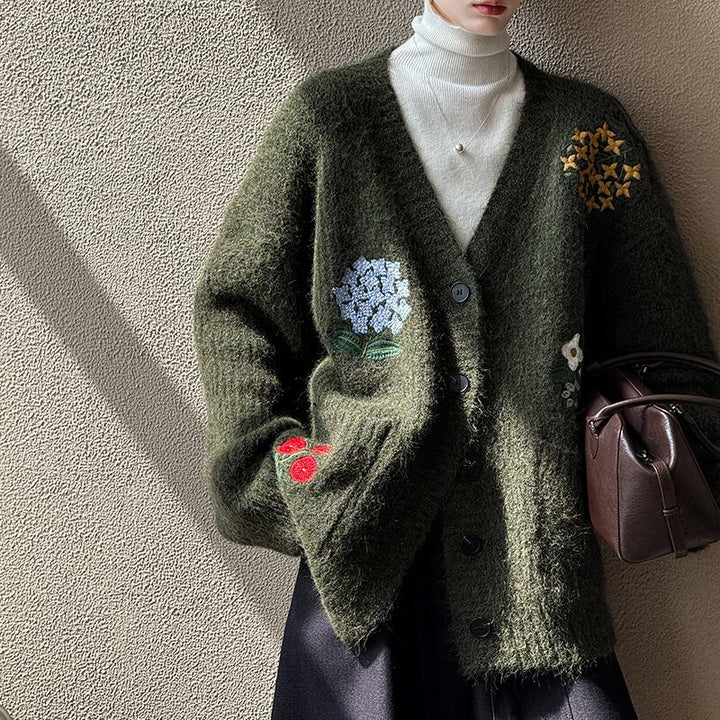 【outer】フラワー刺繡ニットカーディガン Q6972