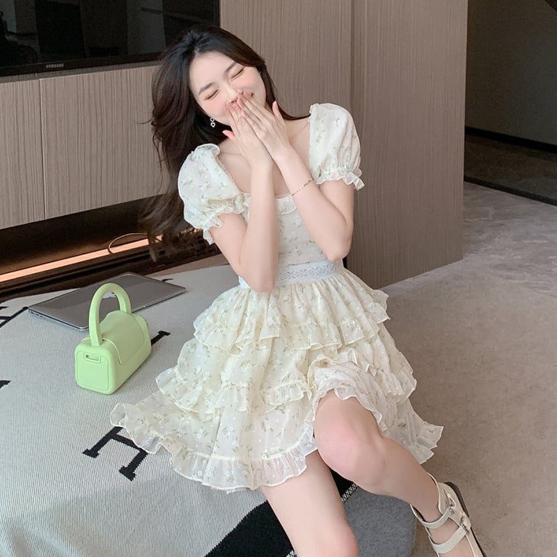 【dress】細身効果抜群♪スウィート花柄ワンピースオシャレ　M16846