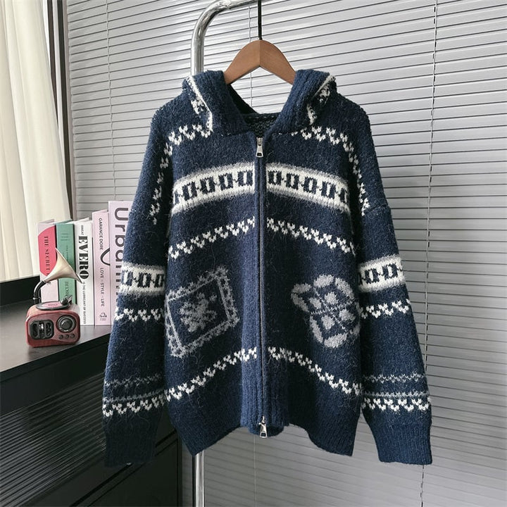 【outer】ファスナーフード付きニットカーデ　M28283