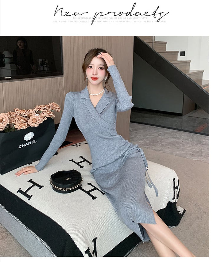 【dress】スリットニットワンピース　M18248