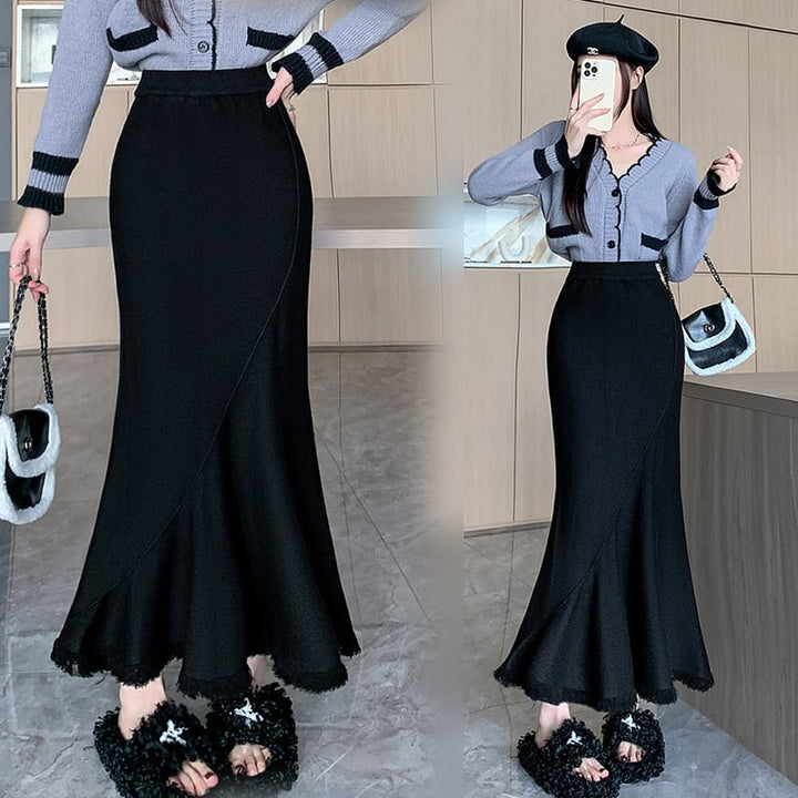【bottoms】ニットマーメイドスカート　M25627