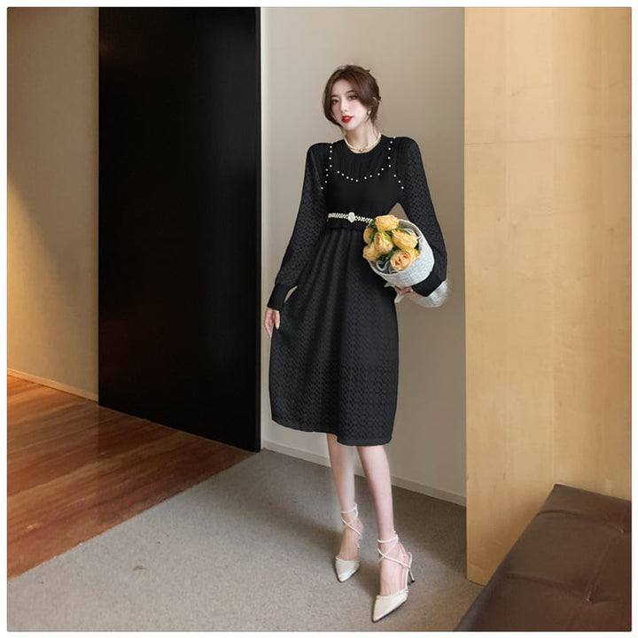 【dress】レースドッキングニットワンピース　M18431