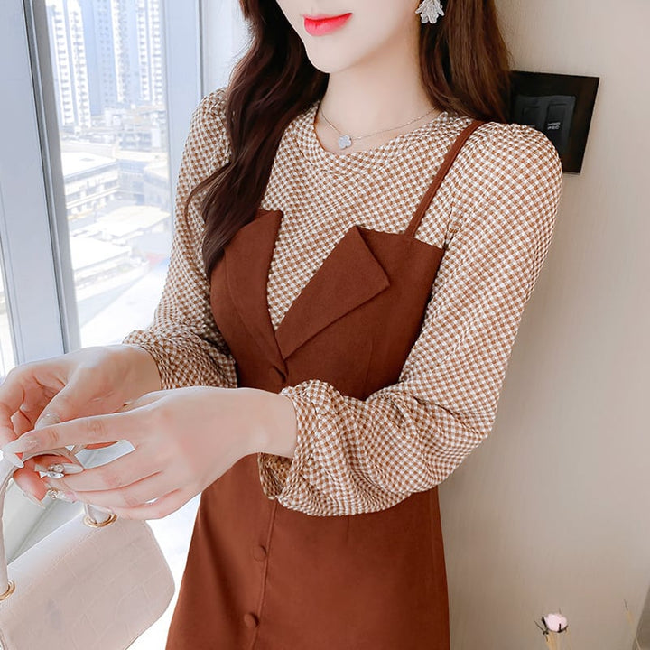 【dress】輝いて超人気 ! 切り替えチェック柄ワンピース　M17266