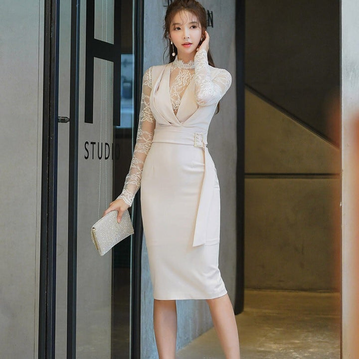 【dress】レース切り替えデートワンピース韓国系着心地良い　M17157