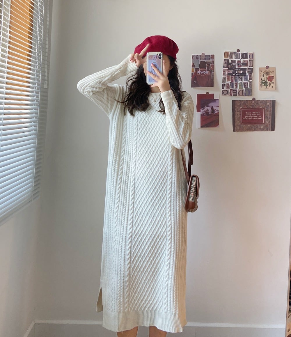 【dress】クルーネックニットワンピース　M18204