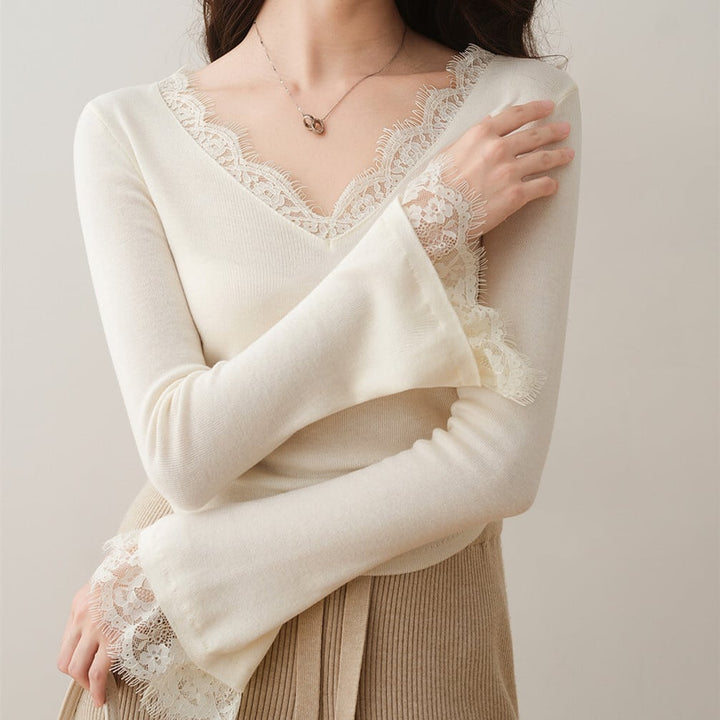 【tops】レースドッキングニットトップス N3427