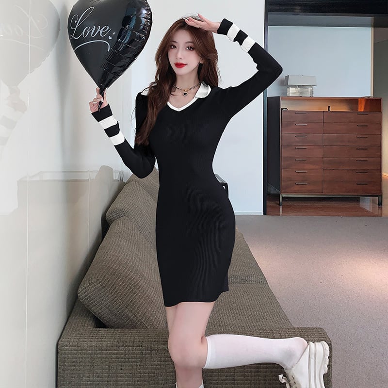 【dress】大人らしい ニットワンピース韓国系着心地良い　M17539
