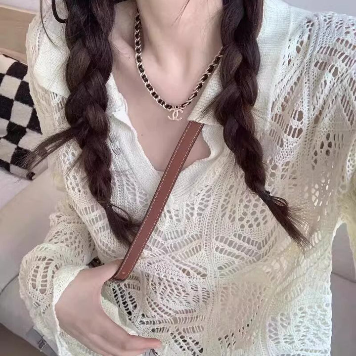 【tops】ベルスリーブ透かしニットトップス Q8308