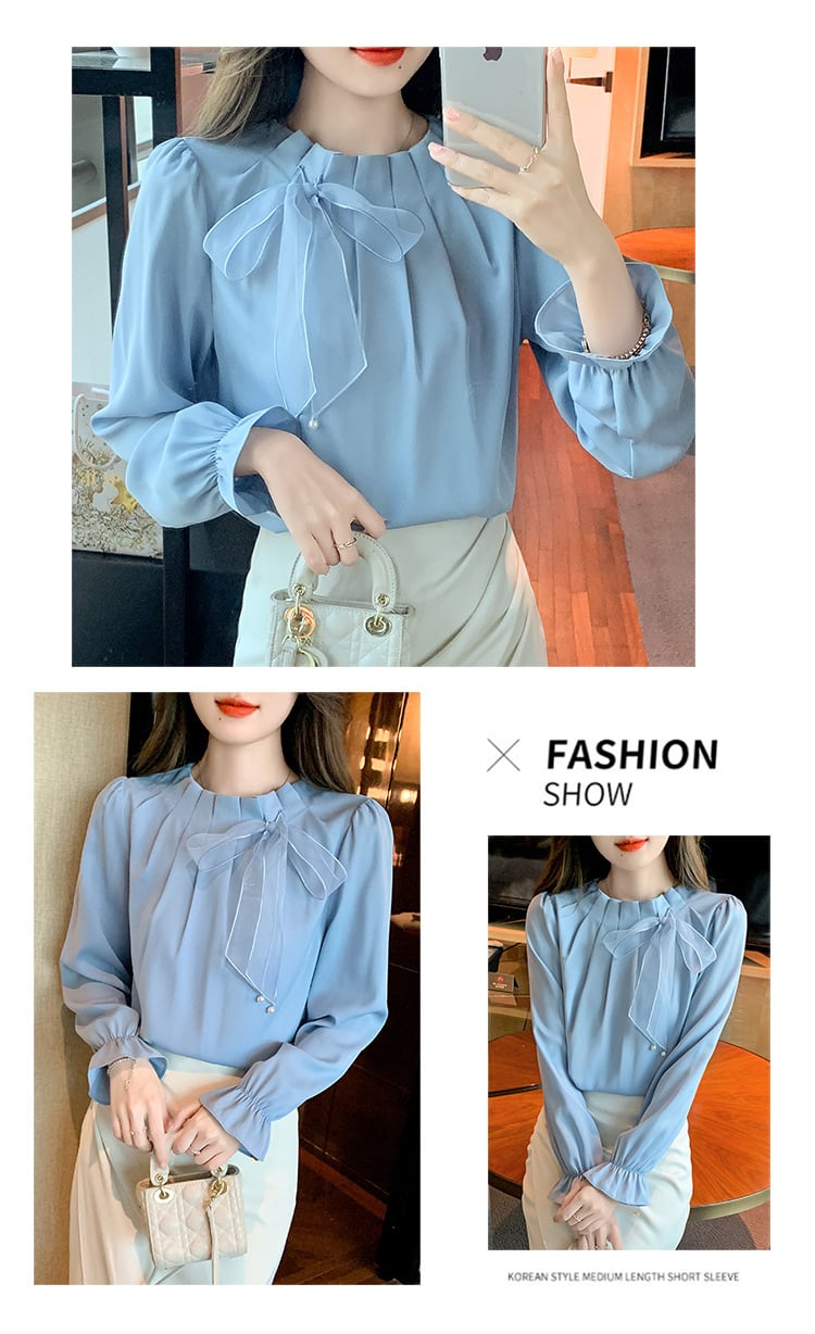 【tops】今季マストバイエレガントリボン付きシャツトップス　M16787