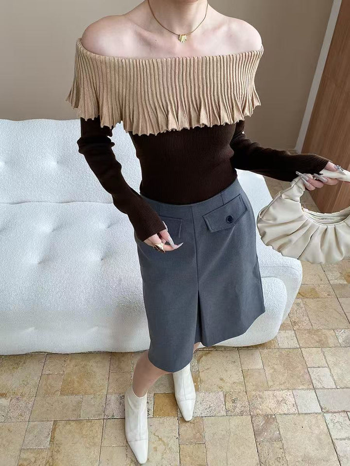 【tops】オフショルニットトップス　K0656