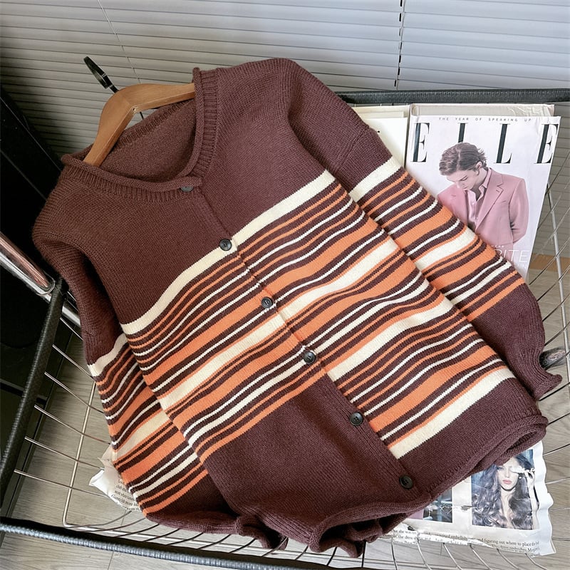 【outer】ボーダー柄ニットカーデ　M26494