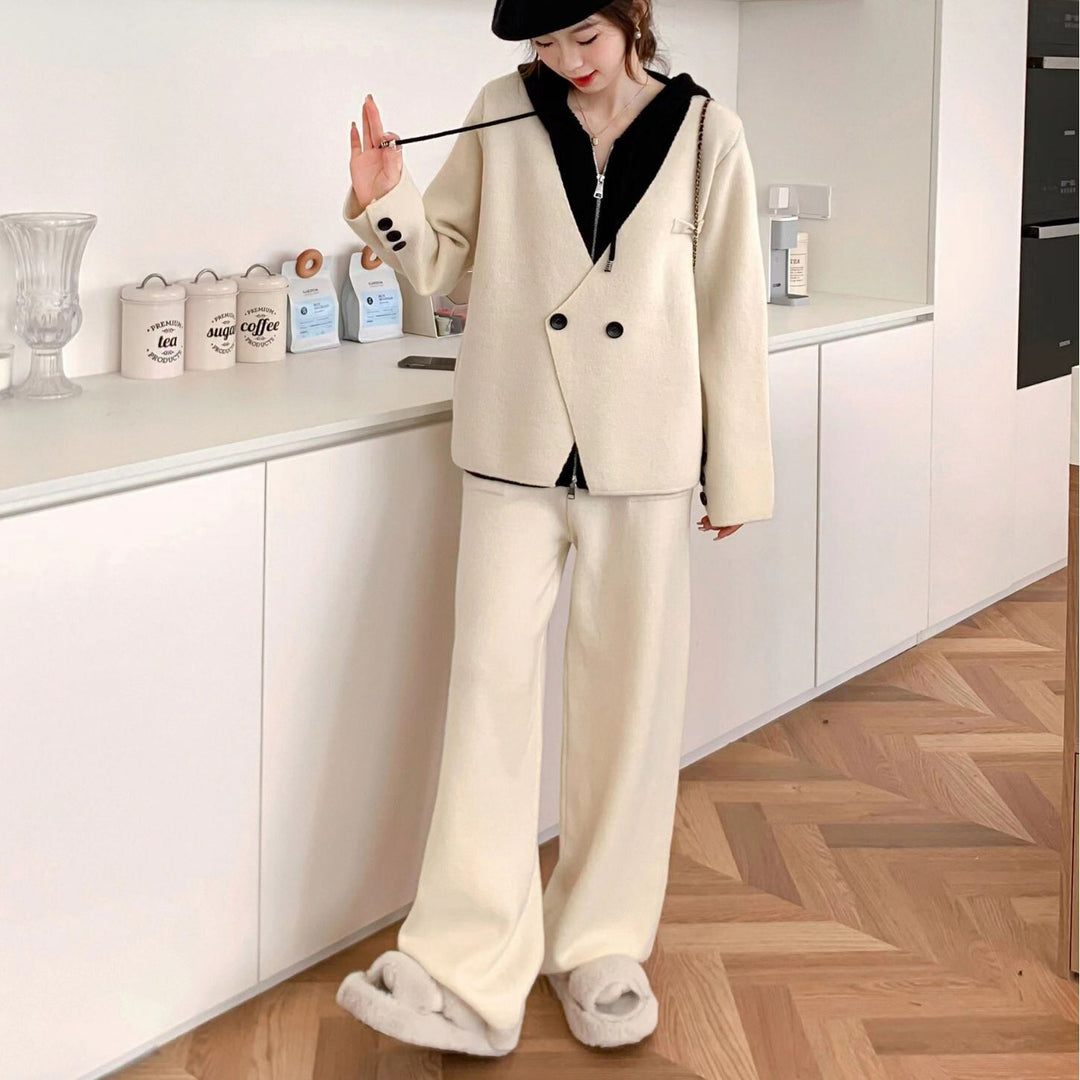 【set】ドッキングニットトップス×ワイドパンツセット　N2143
