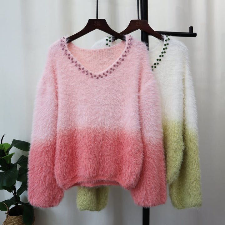 【tops】ビジューグラデーションニットセーター　M26605