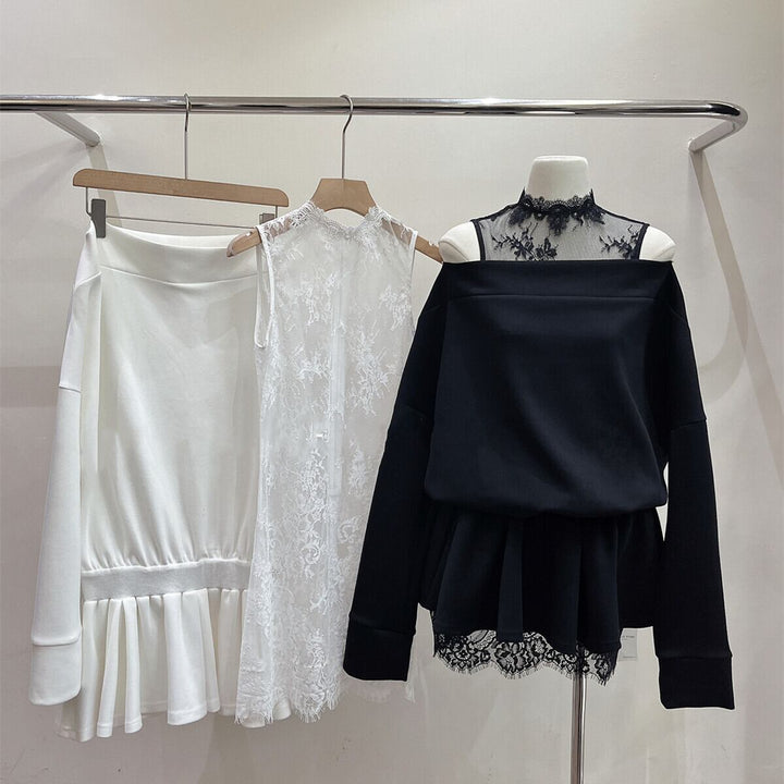 【set】ボートネックワンピース×レースワンピースセット　N2981