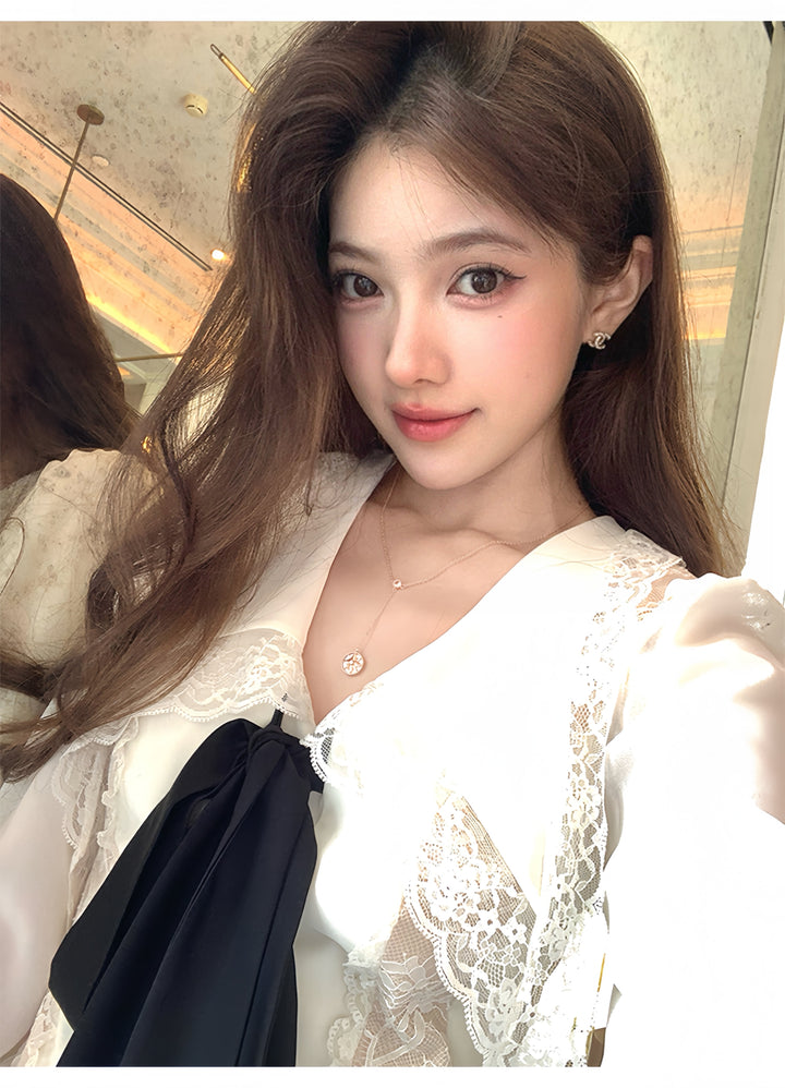 【dress】ビッグリボンレースドッキングロングワンピース　N3316