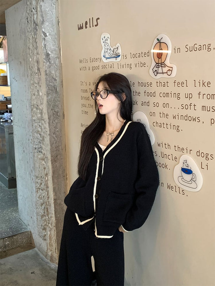 【set】ニットカーデ×ワイドパンツセット　M26984