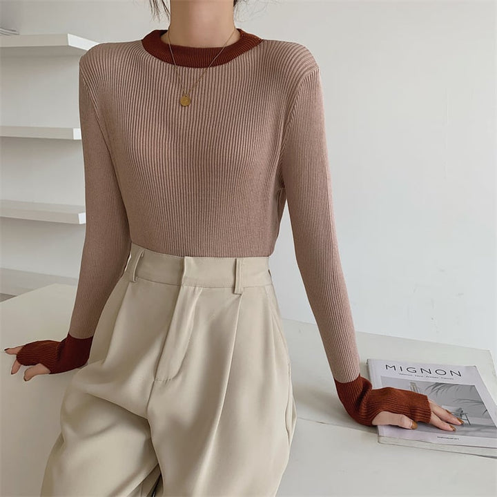 【tops】配色ニットトップス　M26540