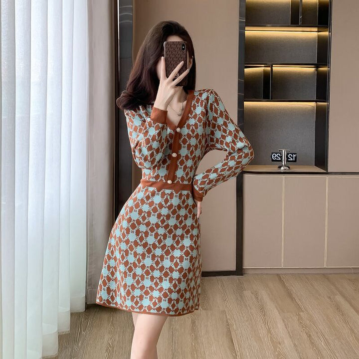 【dress】Vネックニットワンピース　M18606