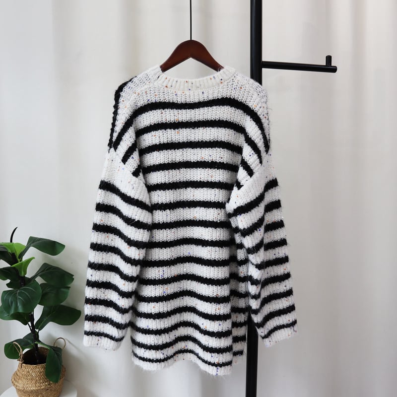 【tops】ボーダー柄ニットセーター　M27014