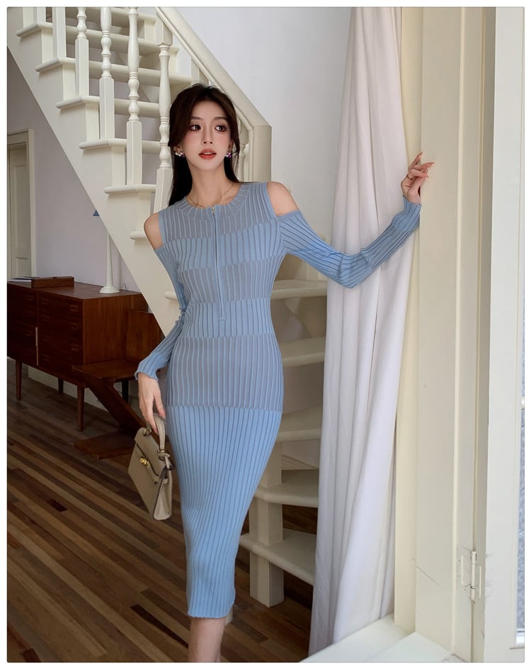 【dress】オフショルダーニットワンピース　M26586