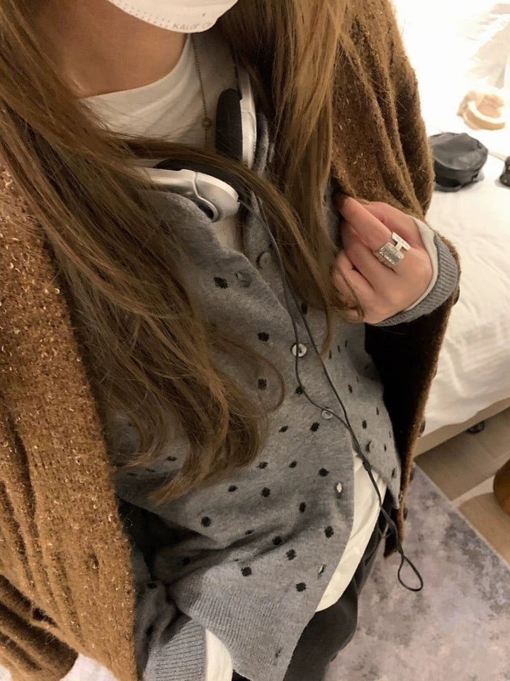 【outer】ドット柄ニットカーデ　M25596