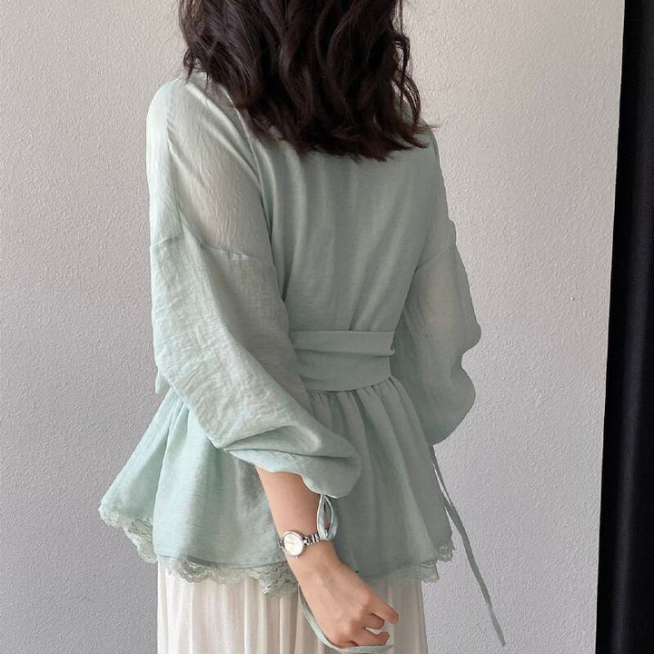 【tops】レースドッキングクロスネックトップス Q8282